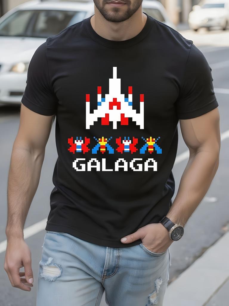 Retro Arcade Galaga Video Game - Vintage 80s Space Invader Alien Graphic Tee T-shirt