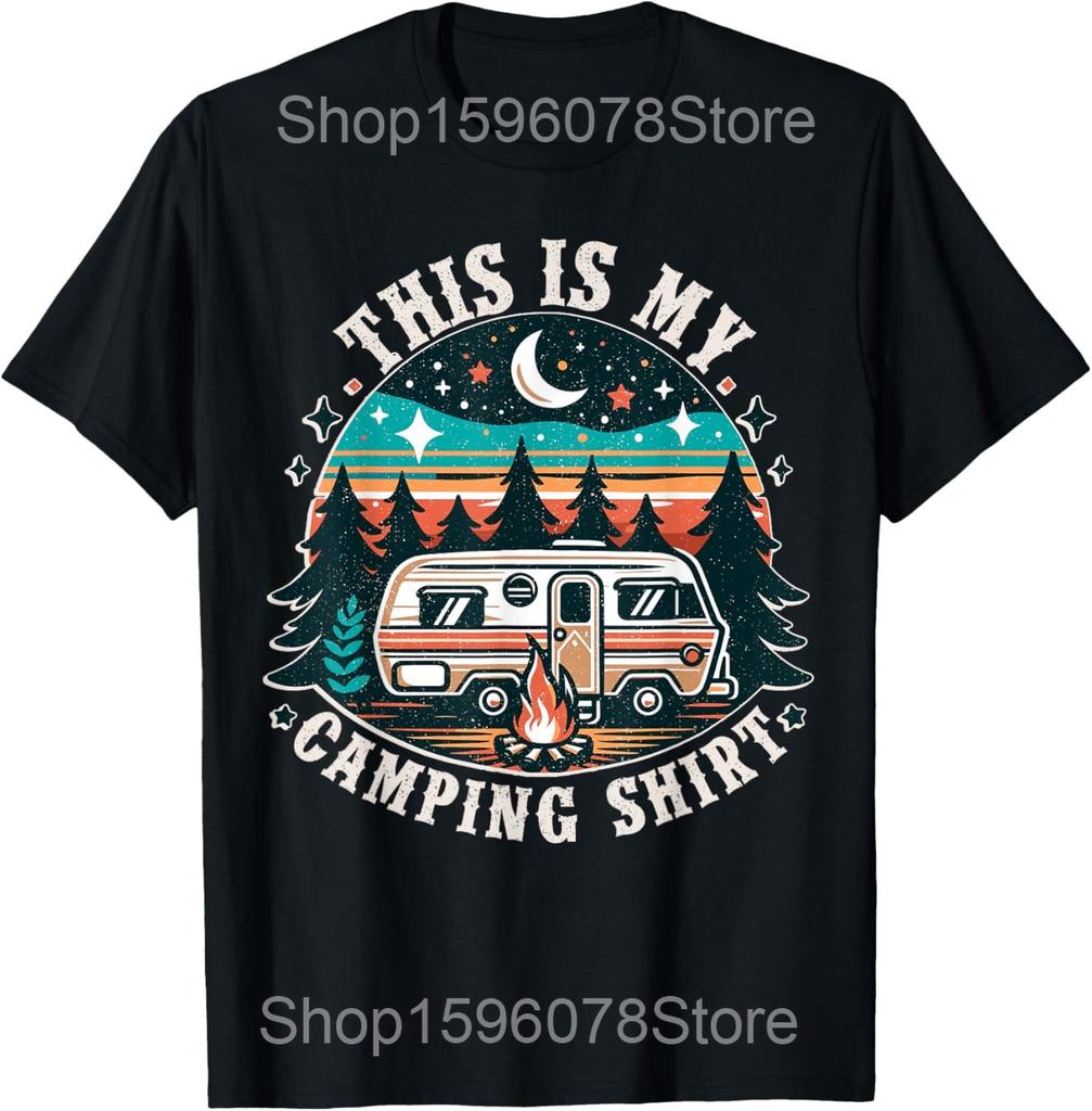 Modo Acampamento Engraçado Ligado Campista Feliz Camisetas de Acampamento Homens Algodão Humor Streetwear Camiseta Manga Curta Unissex Roupa Solta