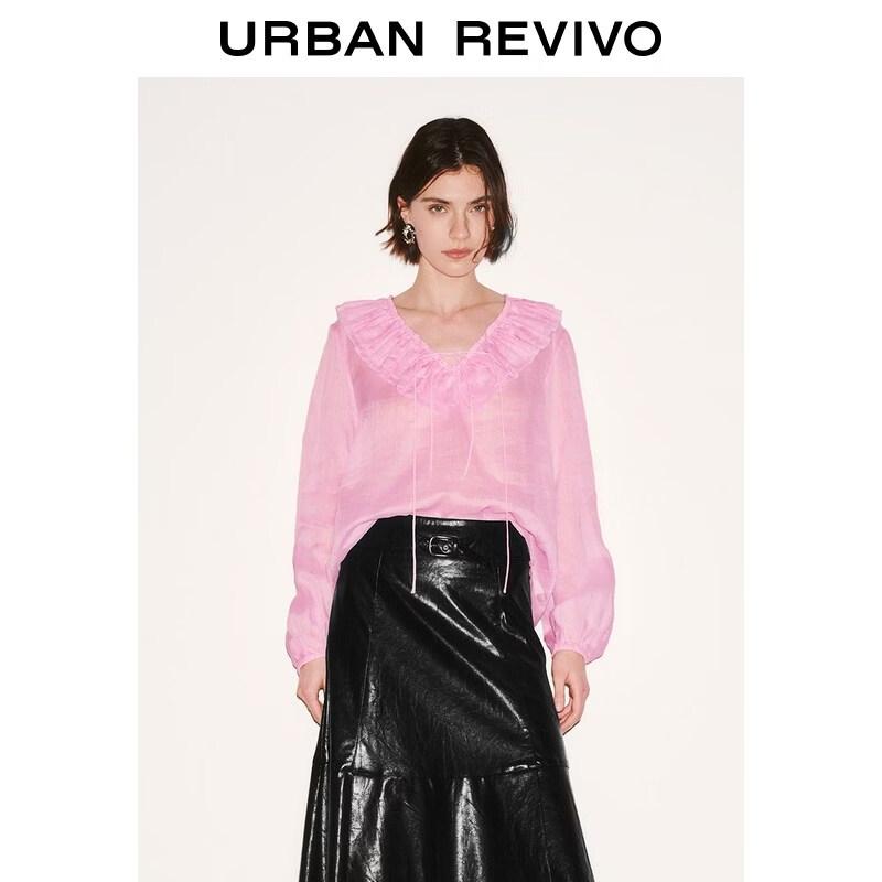 UR Women s Pastel Ruffle Tie-Front Blouse L