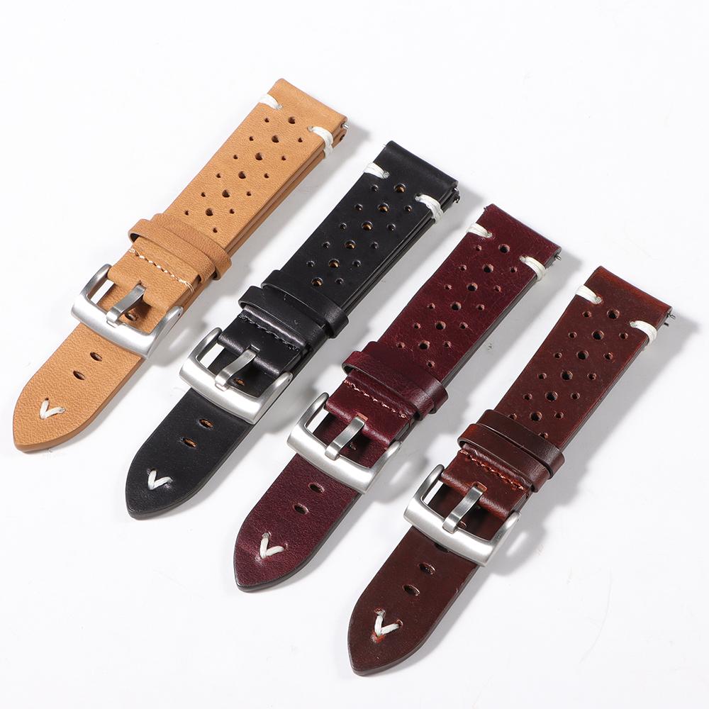 20mm 22mm Handmade Genuine Watchband Old Brown Black Soft for Men's Vintage Bracelet Oil Wax Cowhide Bracele for Casio for Omega