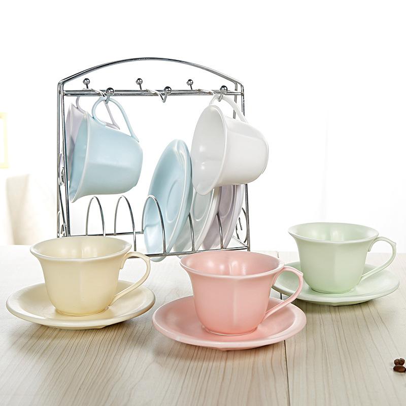 Baifenbai Home Furnishing White New European Coffee Cup Set, Creative Coffee Cup, Ceramic Heart-Shaped Coffee Cup And Saucer Set, English Coffee Cup.