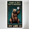 Vintage Style Cartoon Brown Bear Toilet Paper Metal Tin Sign Teal Background Ornate Border Retro Whimsical Home Bar Club Cafe De