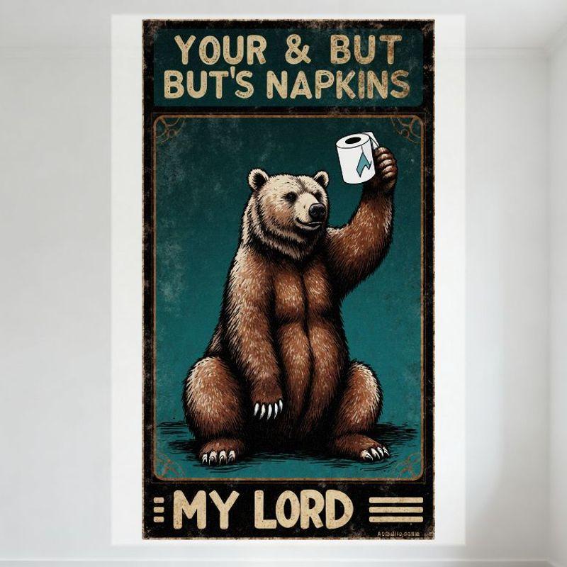 

Vintage Style Cartoon Brown Bear Toilet Paper Metal Tin Sign Teal Background Ornate Border Retro Whimsical Home Bar Club Cafe De 20x30cm（7.8x11.8inch）