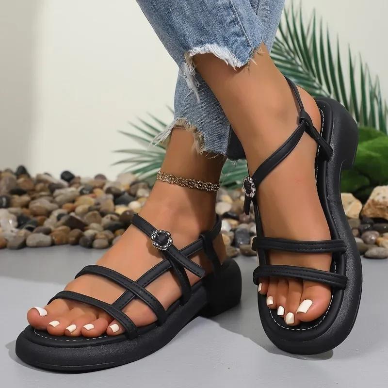 

Fashion Women s Shoes 2025 Hot Sale Buckle Strap Women s Sandals Fashion Narrow Band Casual Sandal Swomen Summer Peep Toe Heeled Sandals 35 чёрный