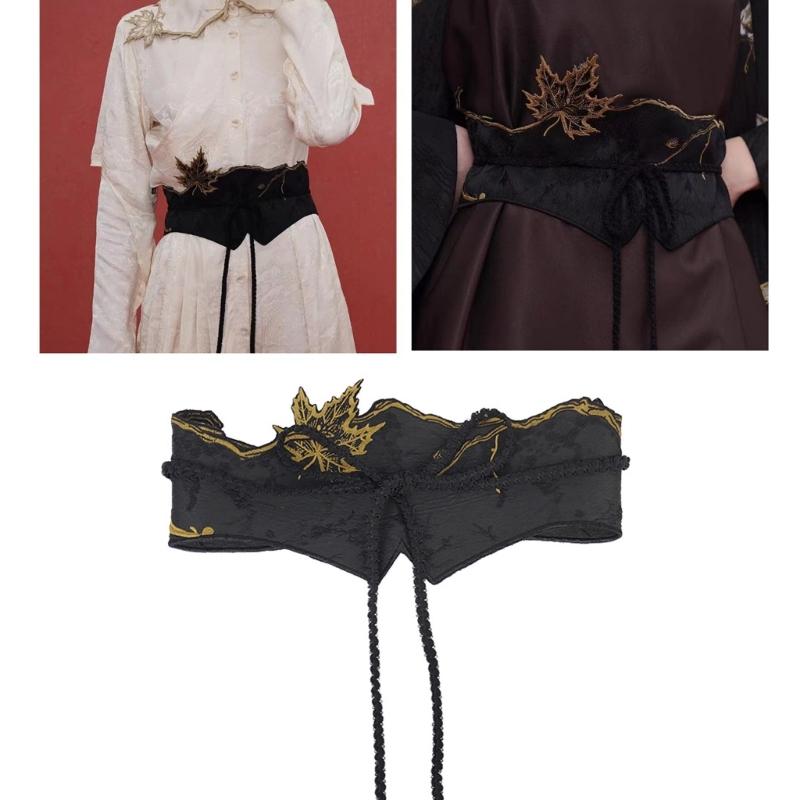 Adjustable Fabric Waistband With Ancient Maple Embroidery Width Belt For Cultural Event Photography Costume