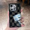 Rectangular Edge Black Twisted Chessboard Phone Case For iPhone 17 16 15 13 14 12 Pro Max Transparent Hard TPU Back Cover