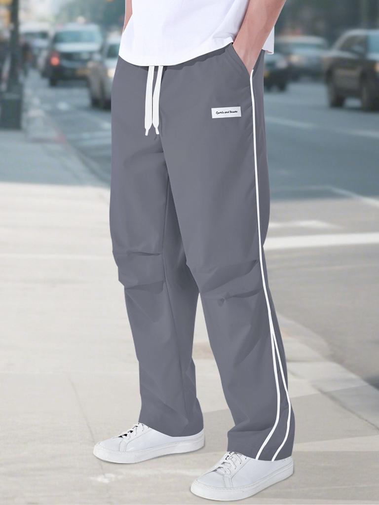 Summer Men's Black Track Pants with Stripes - Casual Sportswear Breathable Comfortable Ideal for Gym Streetwear and Daily Use