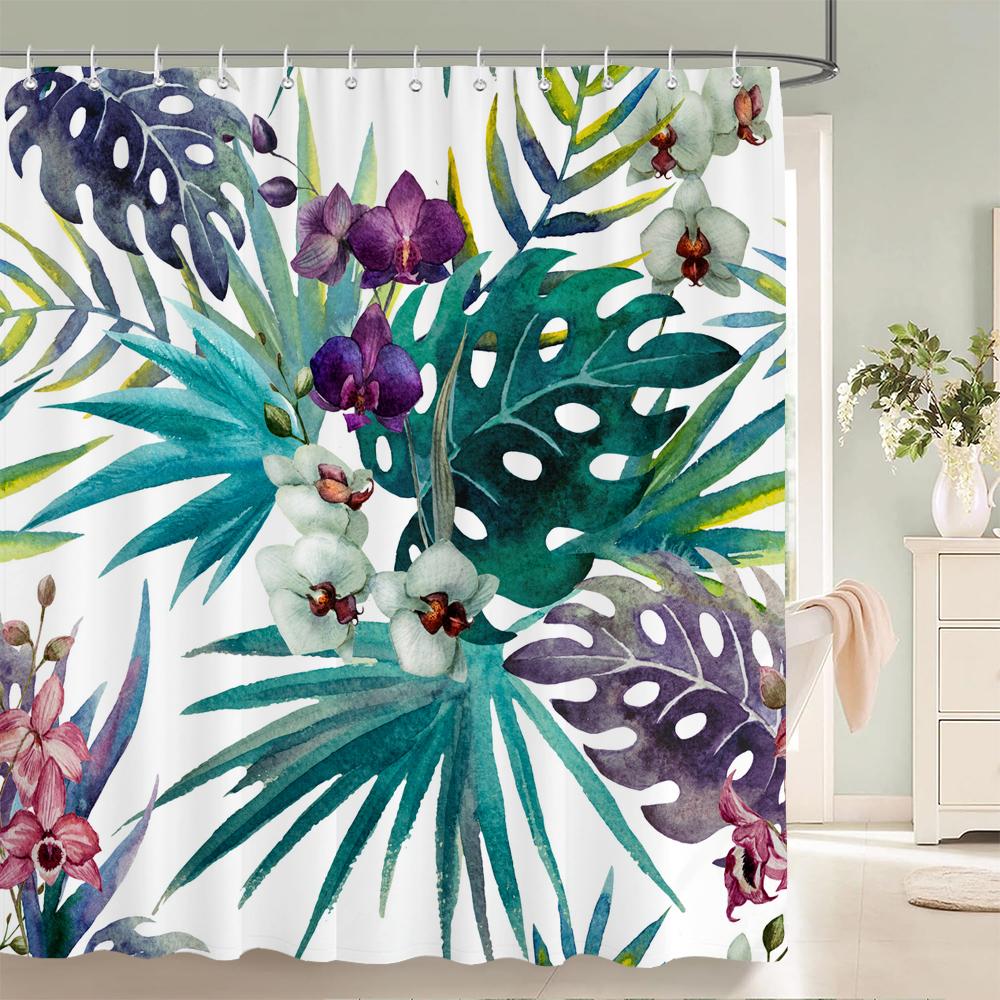 High Quality Colorful Flowers Plant Leaves Shower Curtains Waterproof Bathroom Curtain Bath Curtain With Hooks Shower Curtain