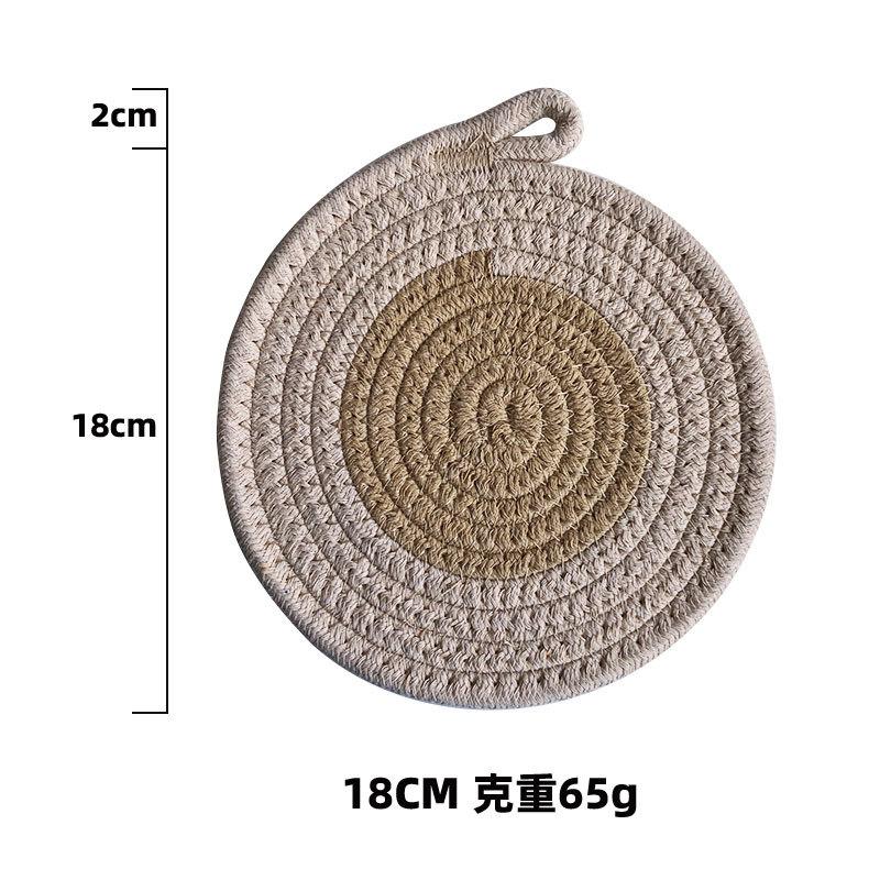 Contrasting cotton rope placemat pastoral thickened thermal insulation pad cotton and linen woven table mat household heat-resistant and anti-scalding