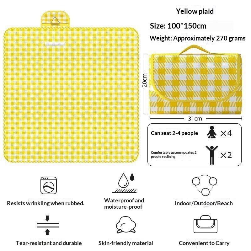 Plaid Picnic Blanket Foldable Double Sided Waterproof Stain Resistant Mat for Camping Beach Park Hiking Trips