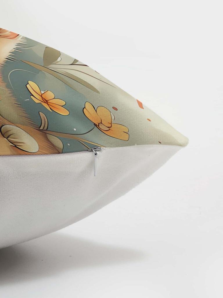 Sleepy Orange Cat Floral Print Throw Pillow Cover, Cushion Case For Sofa Bedroom Living Room Couch Bed Office Chair Home Decor