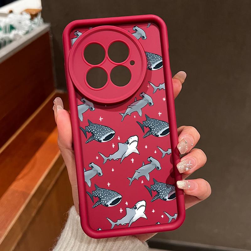 

Мультяшный узор акулы TPU мягкий чехол для телефона для OnePlus 13R 13T 13 12R 11R Ace 5 3 2 Защита объектива Ударопрочная матовая задняя крышка OnePlus Ace 2 вино красного