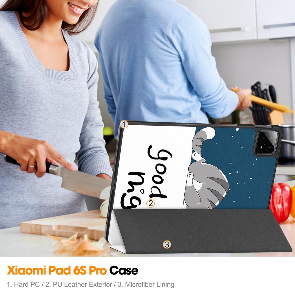 Für Xiaomi Pad 6S Pro 12.4 Lederhülle Dreifach-Ständer Musterdruck Tablet-Hülle