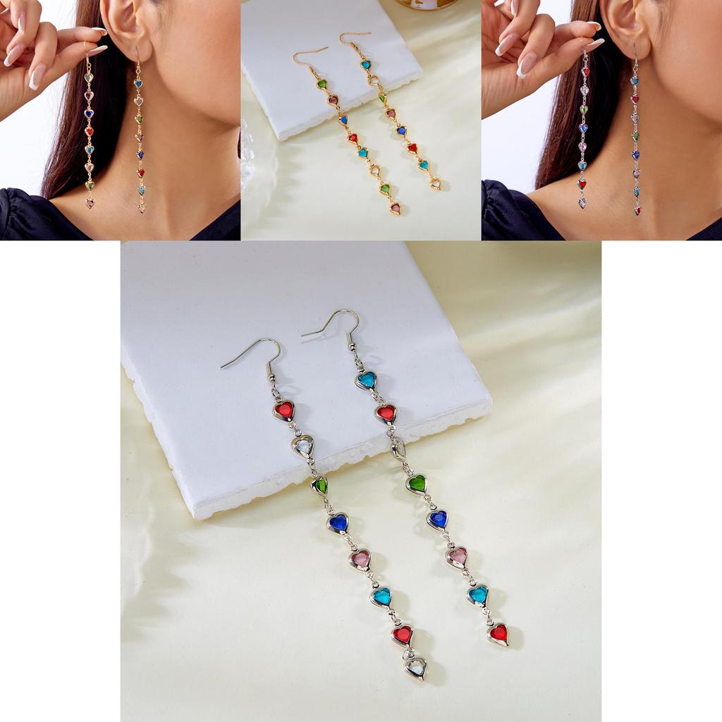 Heart Shaped Copper Drop Earrings With Colorful Geometric Crystals For Women