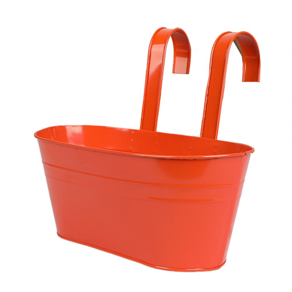 Metal Hanging Planter Window Flower Plant Holder with Drain Holes Removable Dual Hooks Flower Pot for Balcony Railing Fence