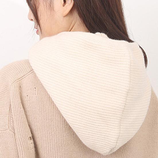 Strickmütze Schal Kombi Einfarbig Verstellbarer Kordelzug Kapuzenschal Damen Winter Warm Winddicht Elastisch Thermomütze