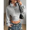 Sudadera con capucha corta para mujer Y2k, manga de farol, Streetwear, ajuste ceñido, top de manga larga