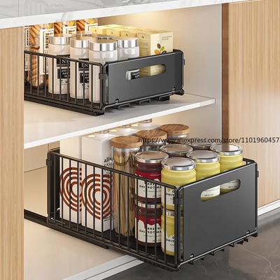 Kitchen Storage Rack Pull Out Cabinet Organizer Slide Drawer Storage Tray Seasoning Bottle Spice Storage Rack Kitchen Organizer