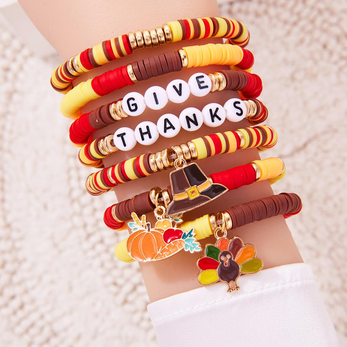 

1/2 шт. Набор браслетов-подвесок в виде индейки и кленового листа на День благодарения, осенний урожай, тыква, оранжевый кристалл