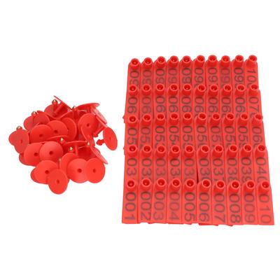 100 Set Numaralı Sığır Kulak Küpeleri Doğru Hayvan Tanımlama Kartı İnek Domuz Koyun Kırmızı