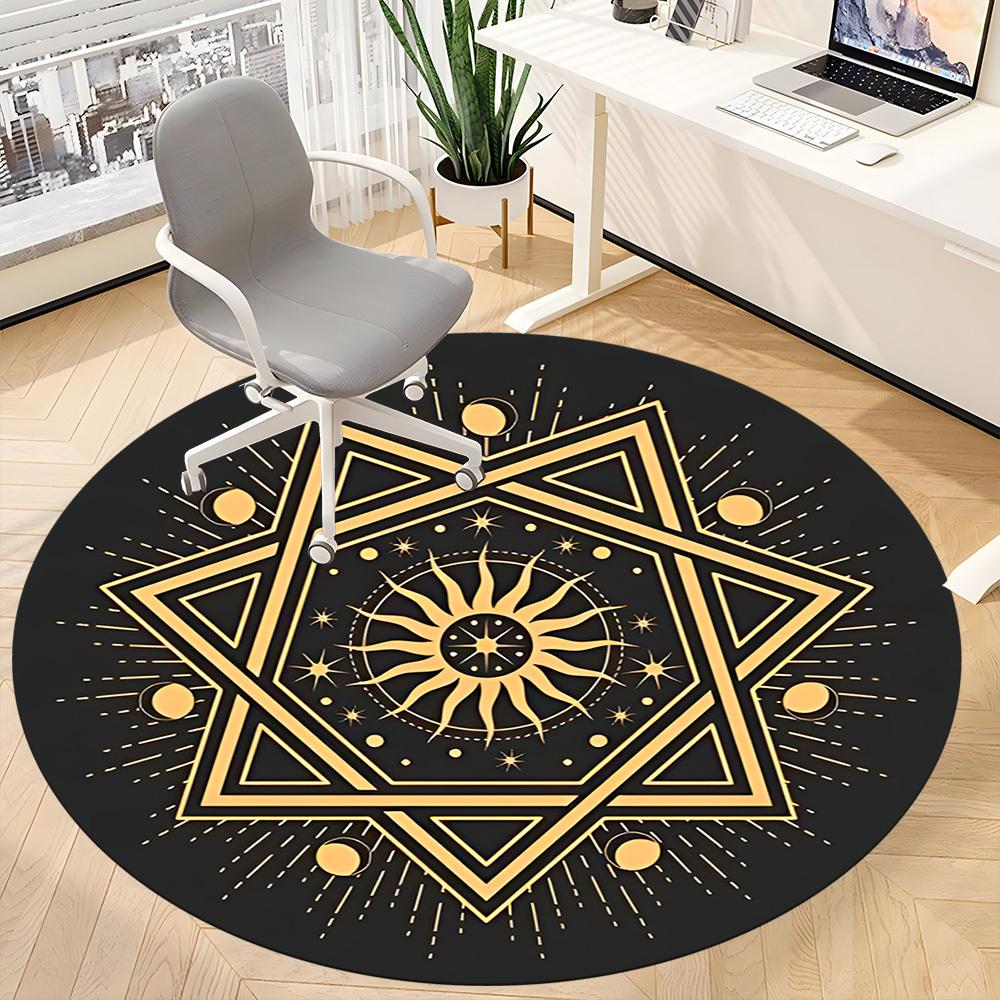 1pc Star Mandala Office Round Area Rug, Indoor Mat Suitable For Office, Under Office Chairs Bedroom Living Room Home Decor, Room Deco