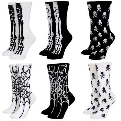 New Casual Women Socks Halloween Socks Creative Cosplay Long Socks Bone Web Men Socks Black/White Socks Couple Socks Size 37-44