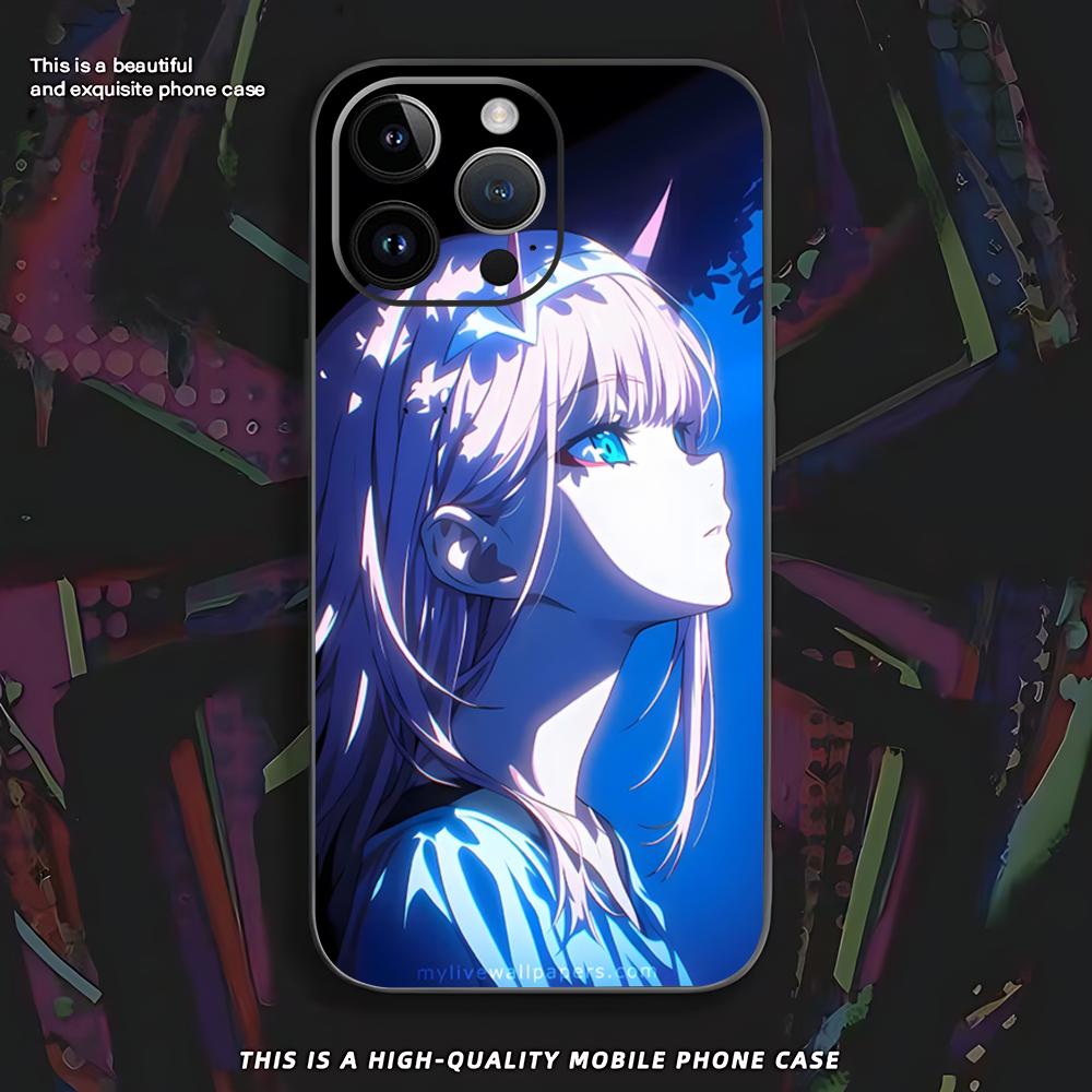 Cute Zero Two Anime Cool Phone Case For iPhone 16 16e 15 14 13 12 11 XS XR Plus Mini Pro Max Soft black Shockproof Cover