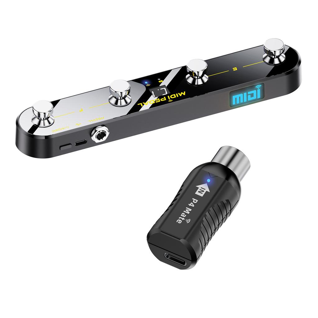 Wireless MIDI Controller Pedal 5 Modes Digital Display 25Hrs USB Footswitch Metal Switch Wireless Receiver for Mixer Electric