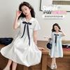 Girls' Korean version college style summer dress, new summer children's stylish navy collar bow dress