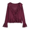 Fashion Style 2024 Autumn New Female Ruffled Tied Loose Knitted Long Sleeves Cardigan Top 2142122