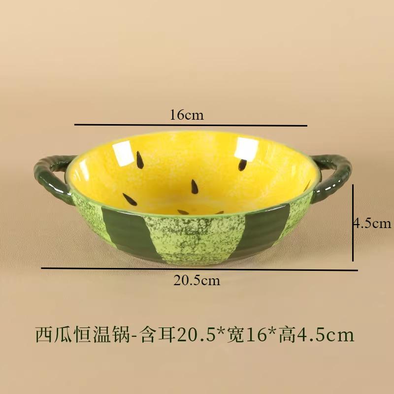 

Double Ear Ceramic Dining Plate Watermelon Dessert Plates Candle Heating Dry Pot Dish Warming Tray Fruit Plate Salad Bowl