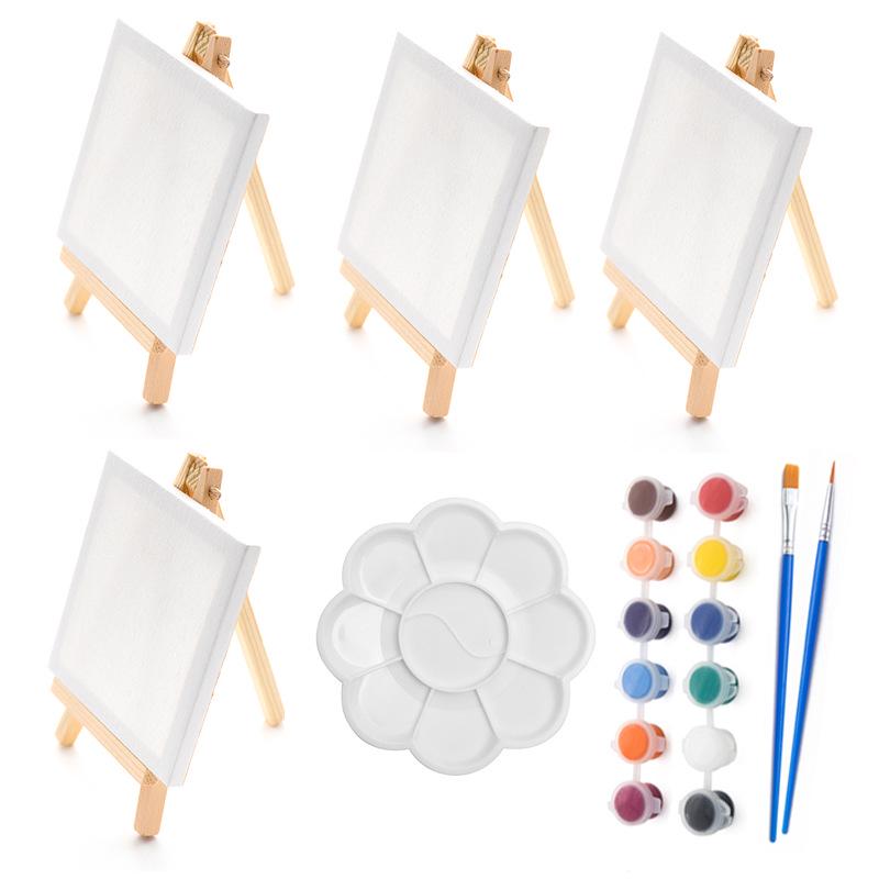 Mini Chevalet et Toiles pour Enfants - Set de 23 Pièces: Peinture Acrylique et à l'Huile pour Débutants sur Chevalet de Bureau en Bois