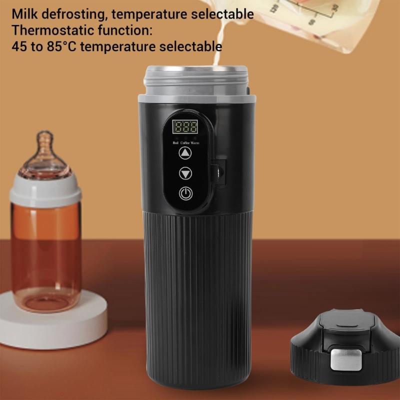 500ml Portable 304 Stainless Steel Car Heated Cup Auto Heating Coffee Mug With Temperature Display For Travel Camping Gi