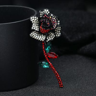 Niche Temperament Retro Red Rose Full Diamond Brooch High-end Elegant Versatile Flower Pin Brooch Women's Accessories