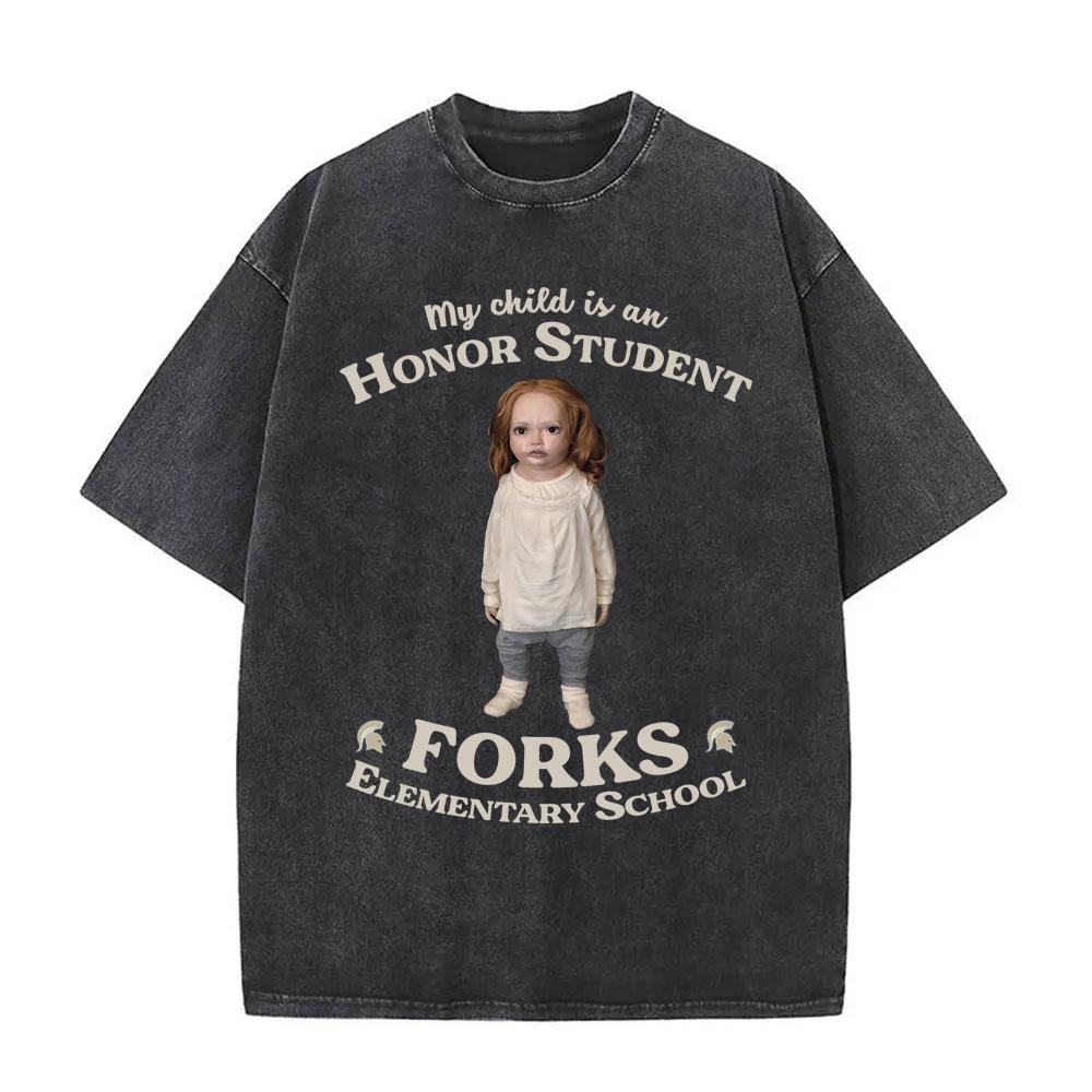 Washed Vintage Twilight Chuckesmee Honor Student Forks Elementary School Funny Meme T Shirt Men Women Casual Oversized T-shirts S разноцветный