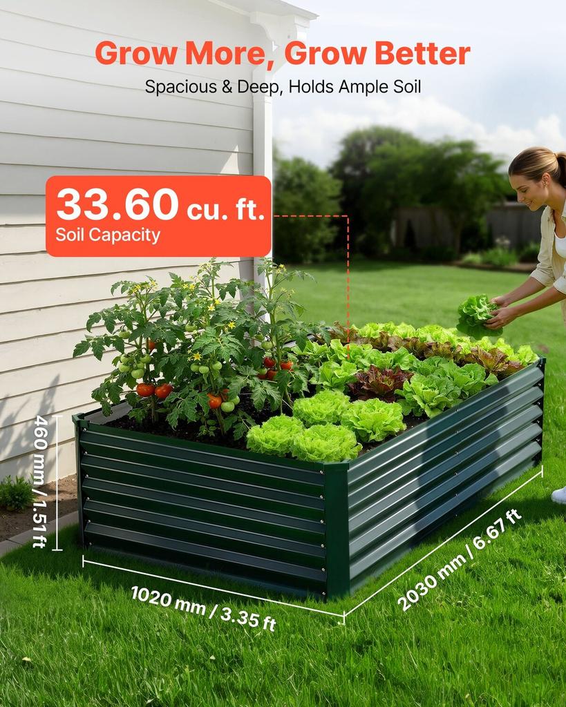 Galvanized Raised Garden Bed, 2030 x 1020 x 460 mm, Rectangular Metal Planter Box Kit Outdoor, Rustproof Elevated Planting Box with Gloves, Alu-Zinc,