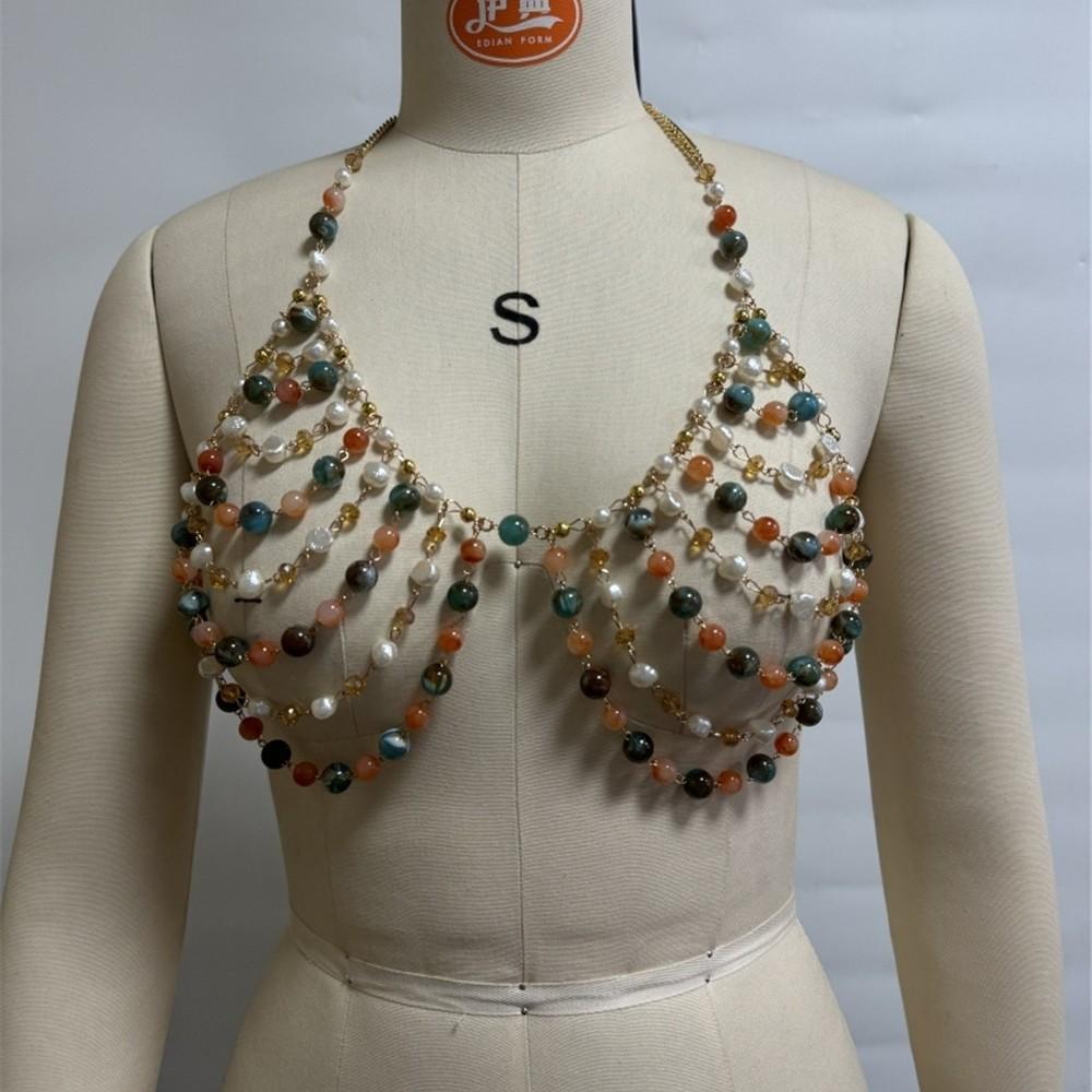 Sexy Women s Clothing Party Beach Summer Handmade Acrylic Hollow-out Sassy Girl Colorful Beaded Body Chain Sexy Top
