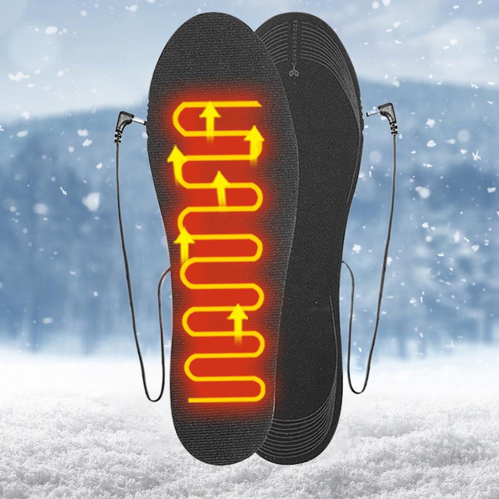 Electric Heated Insoles with Battery Box Outdoor Thermal Insoles Reusable Warming Shoe Insoles for Skiing Camping