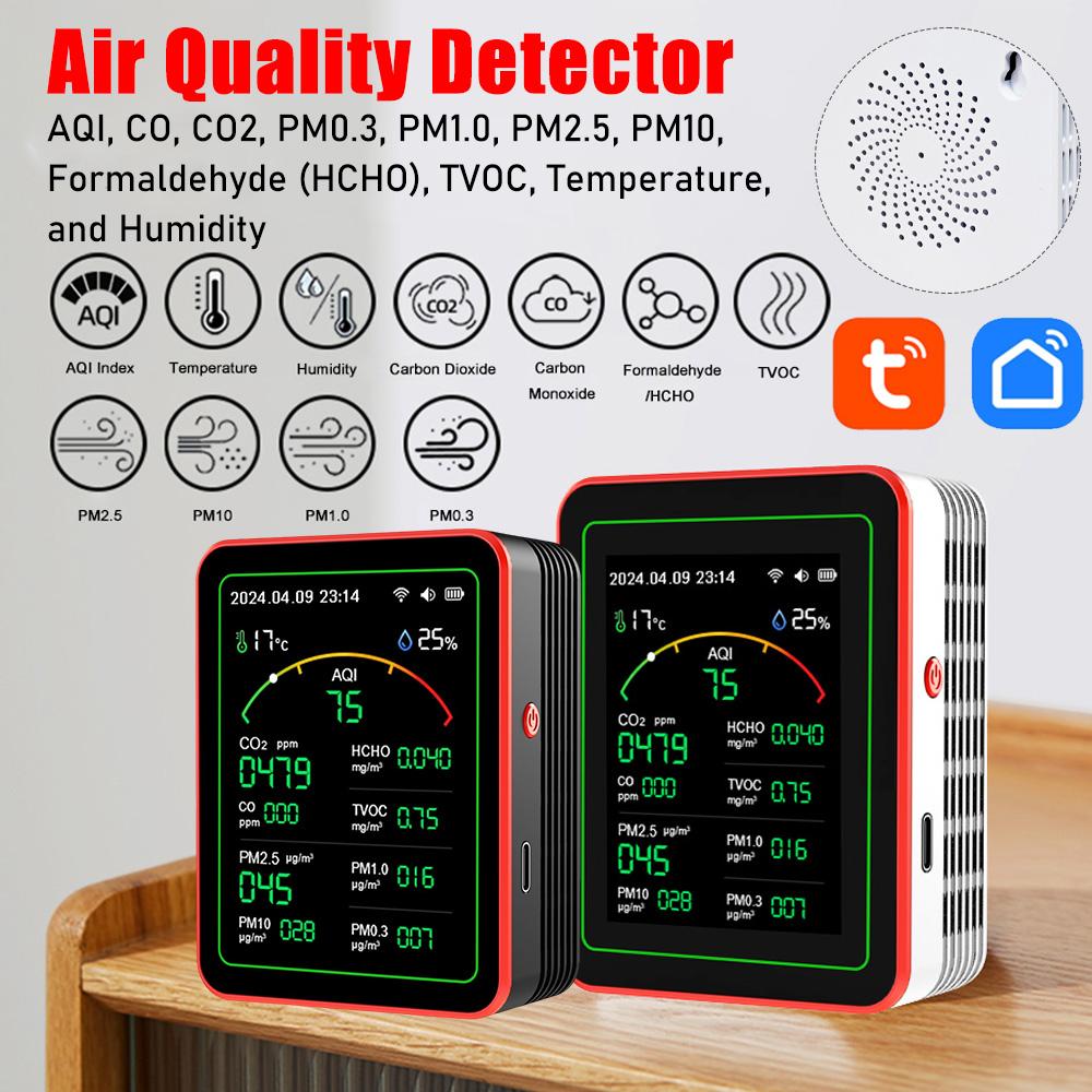 WiFi 15 In 1 Air Quality Monitor TFT Display CO2 Meter Carbon Dioxide Detector PM2.5 PM1.0 TVOC HCHO Temperature Humidity Tester