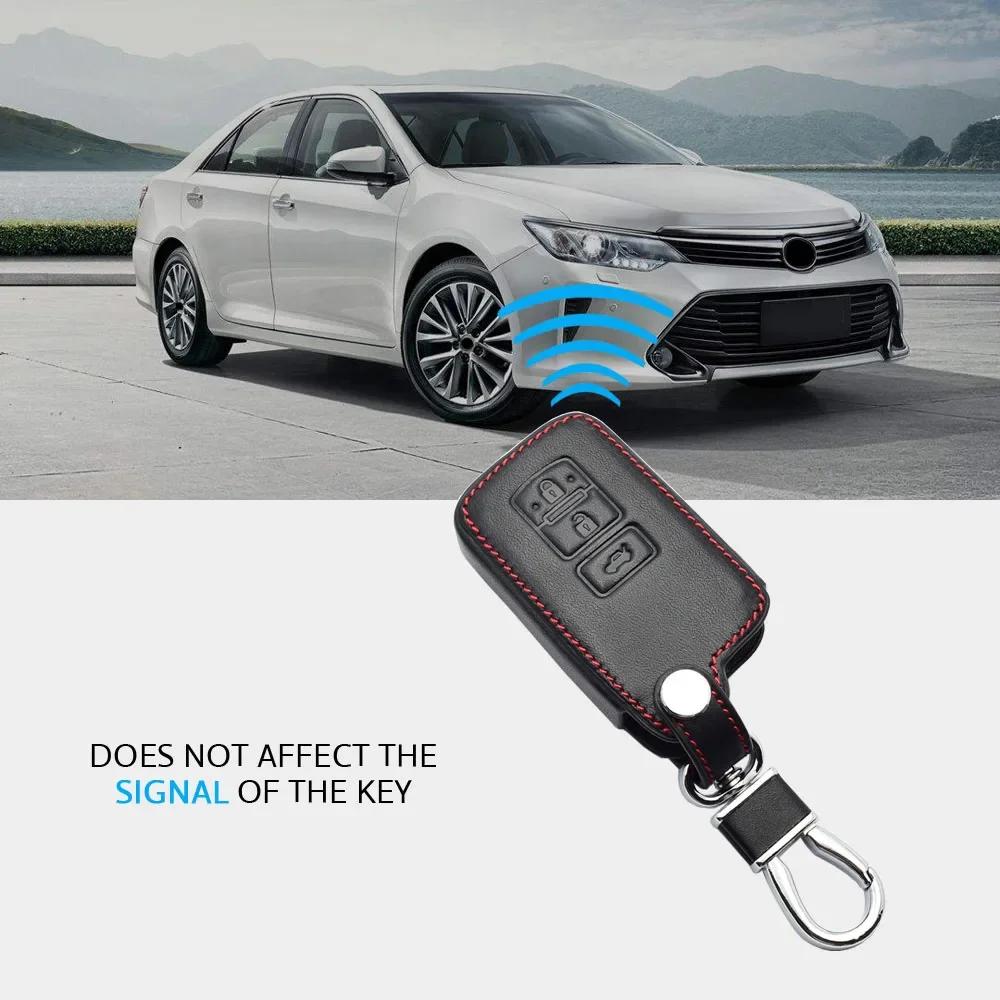 Leather Car Key Case For Toyota Camry Rav4 Highlander Land Cruiser Harrier 3 Button Smart Keyless Remote Control Protector Cover