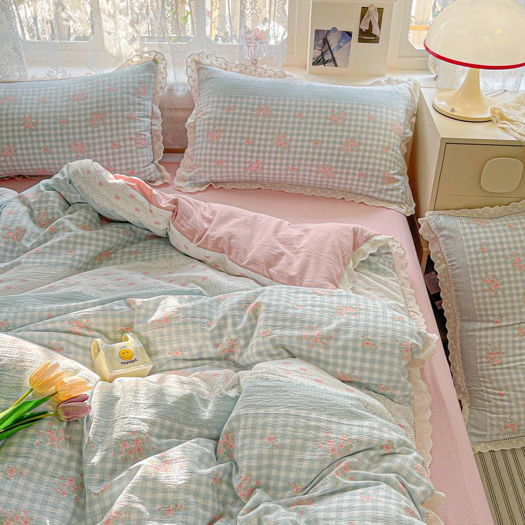 Princess Bedding Set Ruffle Lace Quilt Cover Romantic Bedclothes Woman Girls Home Decor Duvet Cover Set Korean Style Floral