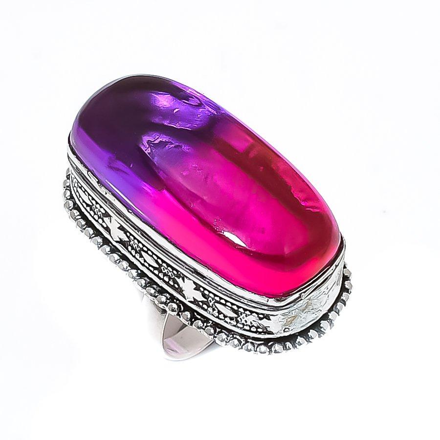 Natural Bi-Color Tourmaline 925 Sterling Silver Jewelry Ring Size 7 ETC-14828