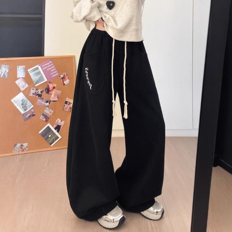Sportliche Retro-graue Freizeithose Herbst Neu Gerade Locker und Dünn Jogginghose Buchstabe Faul Weite Hosen