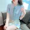 Blue Polka Dot Short-Sleeve Women's Chiffon Ribbon Shirt, Summer 2025 Collection