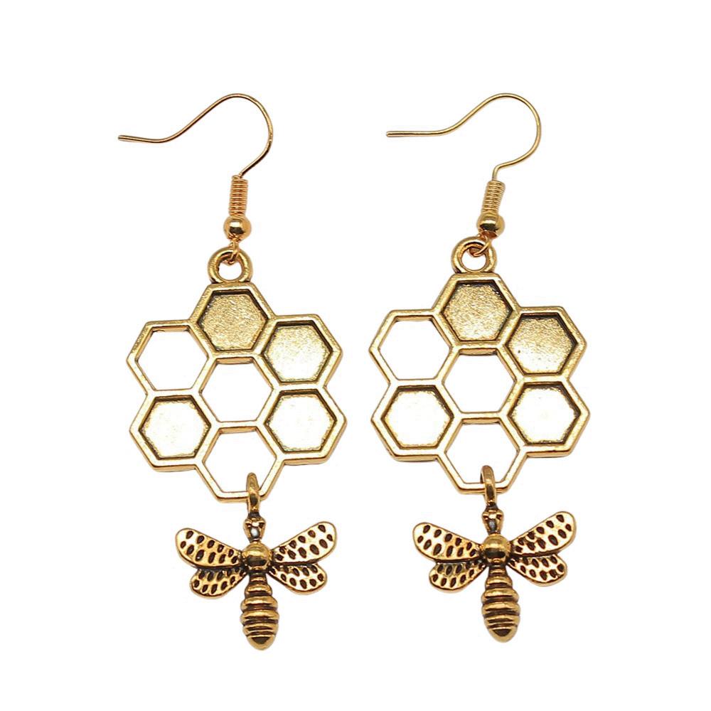 Hängeohrring Biene Wabe Minimalistische Schmuckkomponenten Ohrringgröße 18x19mm QE004