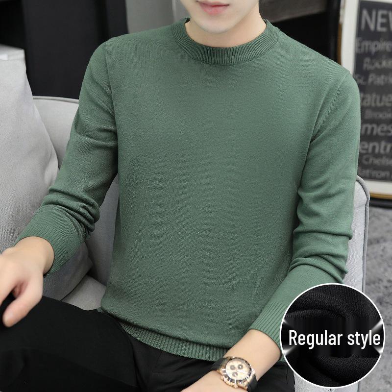 Men's White Round Neck Long Sleeve Knit Sweater for Spring, Autumn, and Winter