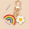 Vibrant Golden-Tone 1pc Rainbow Heart Pendant Keychain | Colorful Striped Rainbow & White Daisy Design for Phones, Cars, and Backpacks