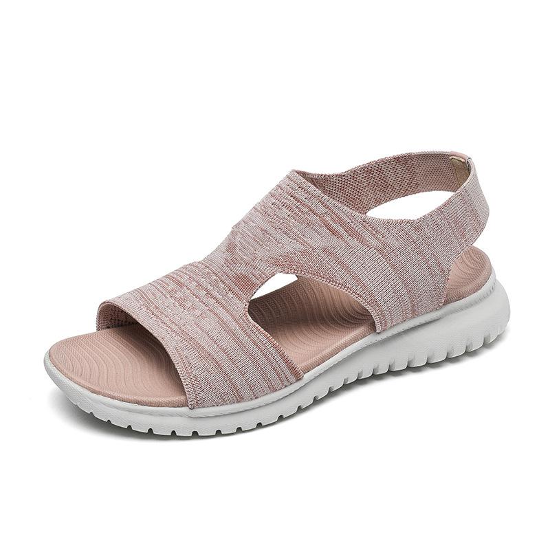 

Женские летние сандалии Flyknit Fish Mouth на толстой подошве, весенние повседневные трикотажные ультралегкие однотонные сандалии с отверстиями, размеры 36-41 41 розовый