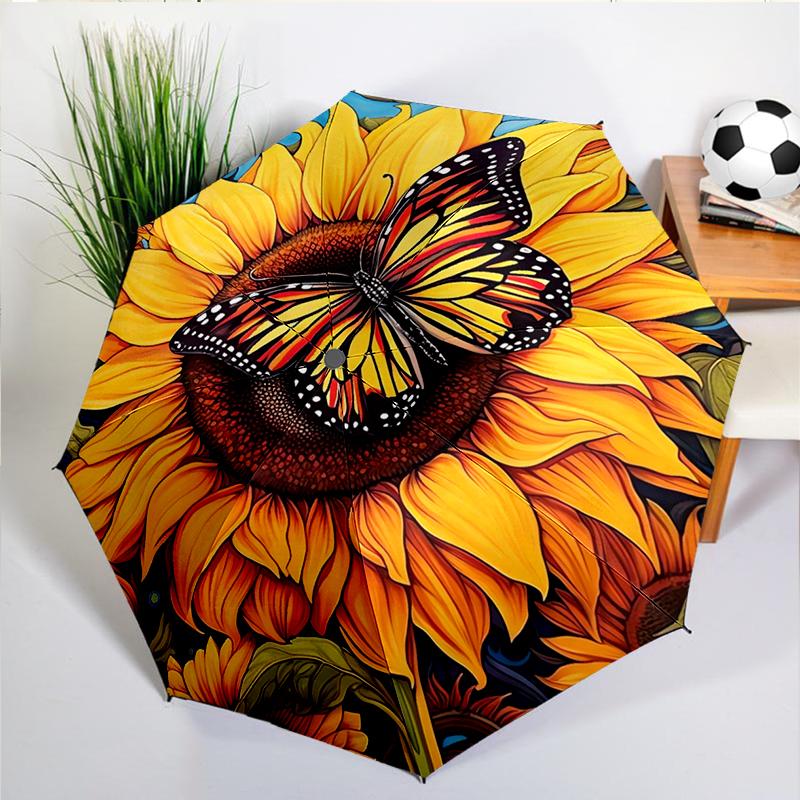 Retro Sunflowers Umbrella Automatic Open/close, Sturdy Iron Frame & 8-Rib Struct, Umbrella for Women & Men, Valentine's Day Gift