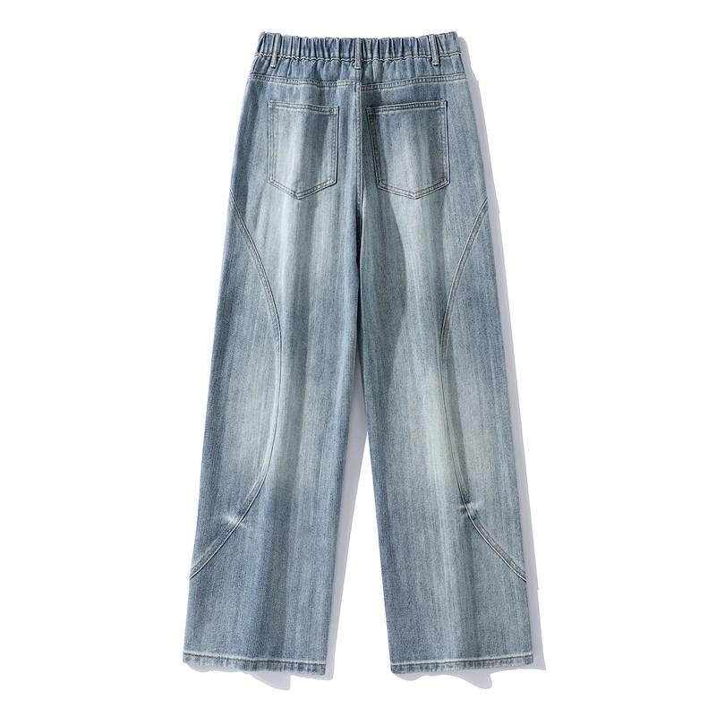 Chutang Unisex American Retro Washed Barrel-Leg Jeans